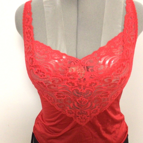 Vintage Vanity Fair Seductive V Neck Red Nylon & Lace Cami - Picture 1 of 5